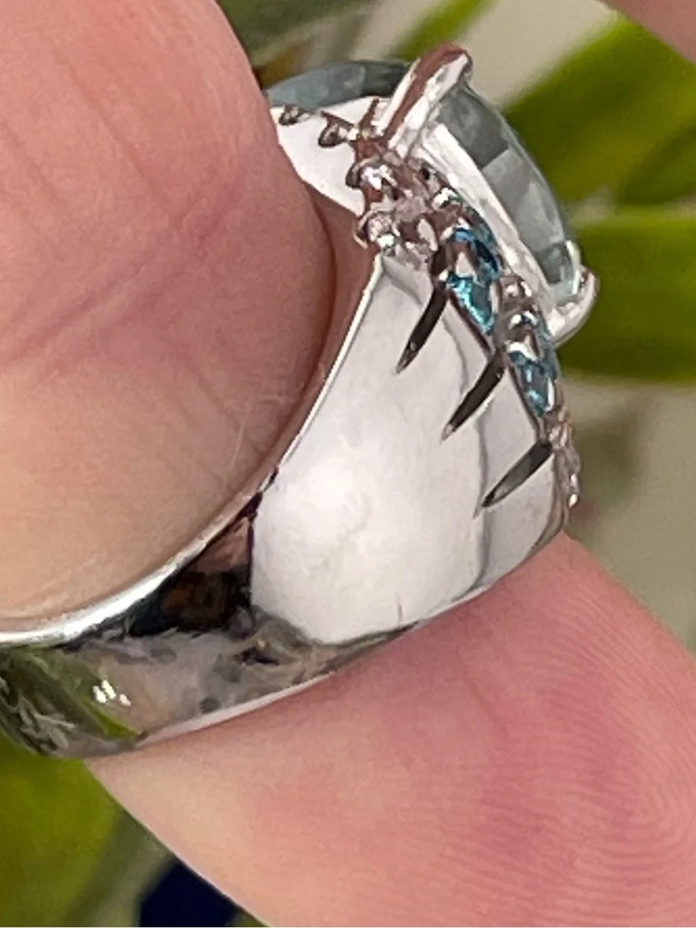 Aquamarine Sapphire Blue white Silver Ring 9.92ct